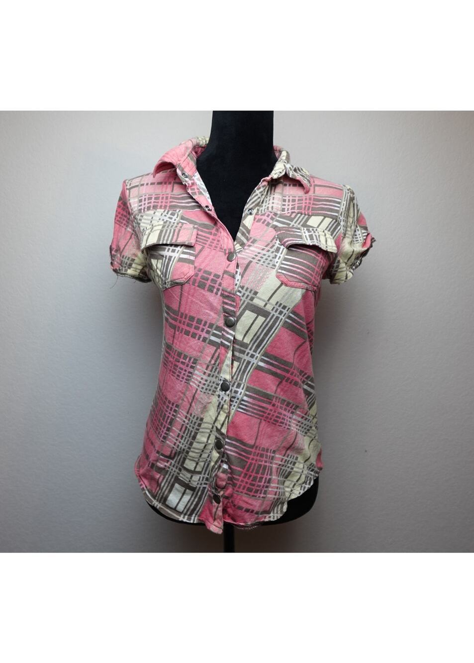 Chic Derek Heart Y2K Pink Plaid Cargo Button-Up Shirt size large